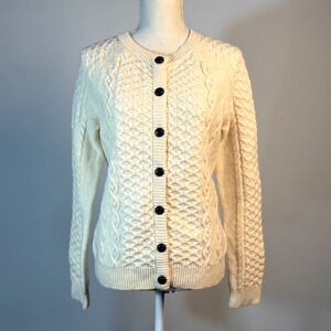 PENDLETON irish aryn fisherman cardigan sweater w/leather look buttons wool Sz M